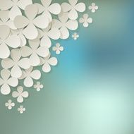 Bouquet of white flowers in the corner on bokeh background