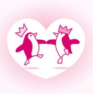Two Dancing Penguins Partying on White Heart