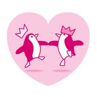 Two Dancing Penguins Partying on Pink Heart