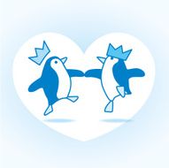 Two Dancing Santa Penguins Partying on White Heart