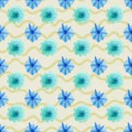 Watercolor seamless pattern with flowers and wavy backdrop N2