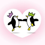 Two Dancing Penguins Partying on White Heart N2