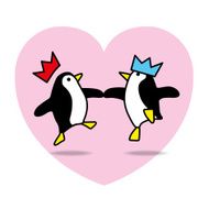 Two Dancing Penguins Partying on Pink Heart N2