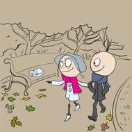 Loving couple walking in autumn park Boy and girl