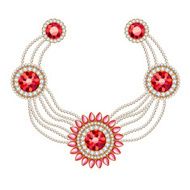 Golden round pendants necklace with jewelry gemstones on diamond chains