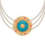 Golden round pendant necklace with jewelry gemstones on diamond chains