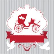 Vintage wedding frame withcoach and pegions