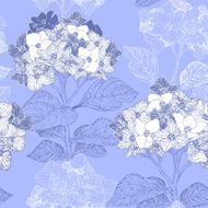 floral seamless pattern with hydrangea flowers on a blue background N2