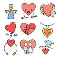 Vector linear flat color love and wedding icons