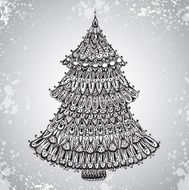 Hand drawn vector illustration with ornamental Christmas Tree N2