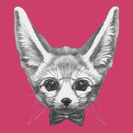Portrait of Fennec Fox with glasses and bow tie N2