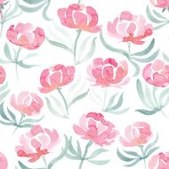 hand drawn watercolor peonies seamless vector pattern N5