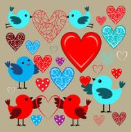 Stickers with birds and hearts N2