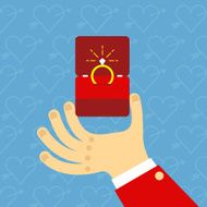 Male hands holding engagement ring in flat style For valentine