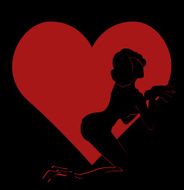 Shadow silhouette of hot girl in red heart