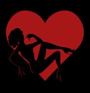 Shadow silhouette of hot girl in red heart N2