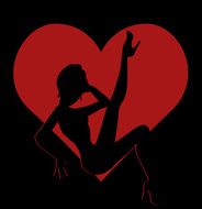 Shadow silhouette of hot girl in red heart N3