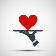 Vector icons of red hearts on a tray