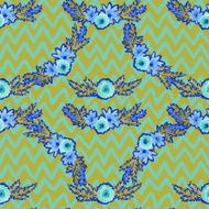 Watercolor seamless pattern with flowers and zigzag backdrop N2