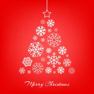 Vector Christmas tree made from snowflakes on red N2