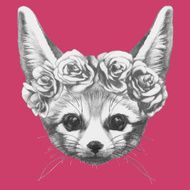 Portrait of Fennec Fox with roses