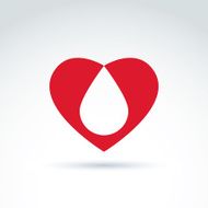 Blood donation symbol with heart and blood drop vector icon