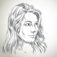 Vector portrait of attractive Caucasian woman with long wavy hair