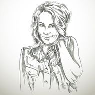 Vector art drawing portrait of gorgeous flirting girl isolated
