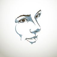 Vector drawing of pensive woman thinking about something Black