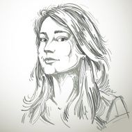 Vector art drawing portrait of gorgeous dreamy girl