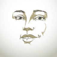 Hand-drawn portrait of white-skin flirting woman face emotions