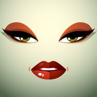 Face makeup lips and eyes of an attractive angry woman