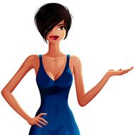 Beautiful tanned woman showing some empty copy space to side N2