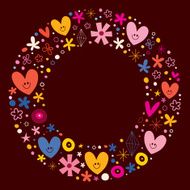 cute hearts and flowers circle frame design element