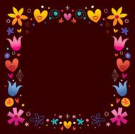 hearts and flowers retro frame border