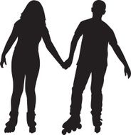 Couple Holding Hands on Rollerblades