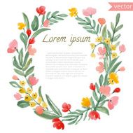 Watercolor Vintage Leaf and Flowers round frame N2