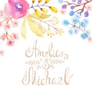 Invitation card with watercolor flowers for your wedding day N2