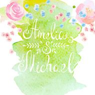 invitation card with watercolor flower elements