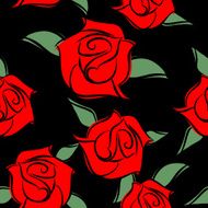 Red Roses on black background seamless pattern Vector backgroun N2