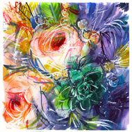 bouquet of two pink roses succulent purple flowers N2