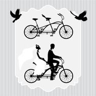 Vintage wedding frame with bicycle and pigeons