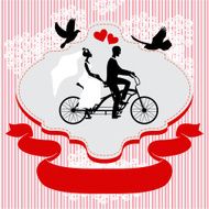 Vintage wedding frame with bicycle and pegions N2