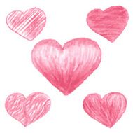 Sketch red hearts drawn by colored pencils N2