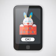 Happy birthday rabbit card flat icon with long shadow eps10 N4