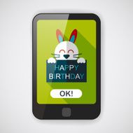 Happy birthday rabbit card flat icon with long shadow eps10 N5