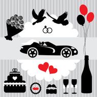 Wedding set with two married people on the car