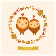 vector wedding card with owls