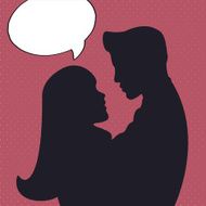 Romantic silhouette with man and woman in comics style