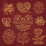 Set of Calligraphic Valentines Day design elements and Quotes N5